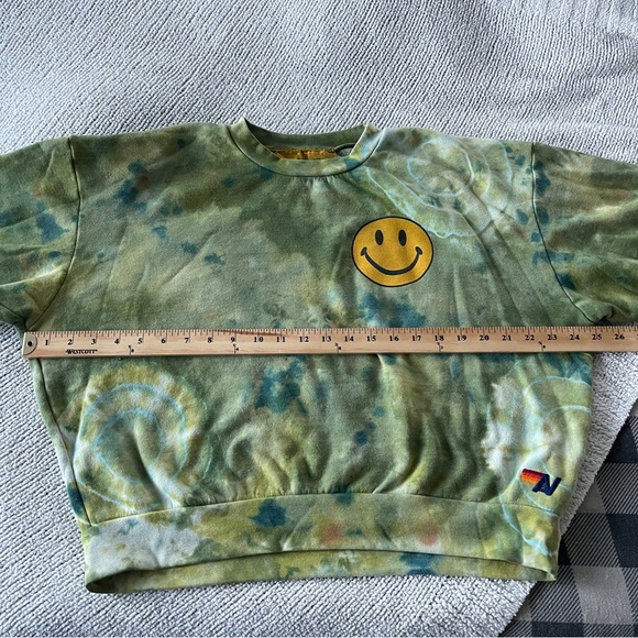 Aviator Nation Green and Yellow Tie-Dye Smiley Crop crewneck sweatshirt S - Picture 9 of 11